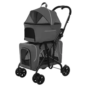 Customized Folding 4 Wheels Easy Walk Travel Cat Carrier Cart Carriage Pet Dog Stroller