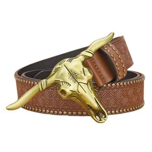 Cinturón vaquero occidental en relieve distintivo para hombre Wenzhou Tide Cow Hide con hebilla de aleación para <span class=keywords><strong>Amazon</strong></span> Ngau Tau con remache - Product Image 5