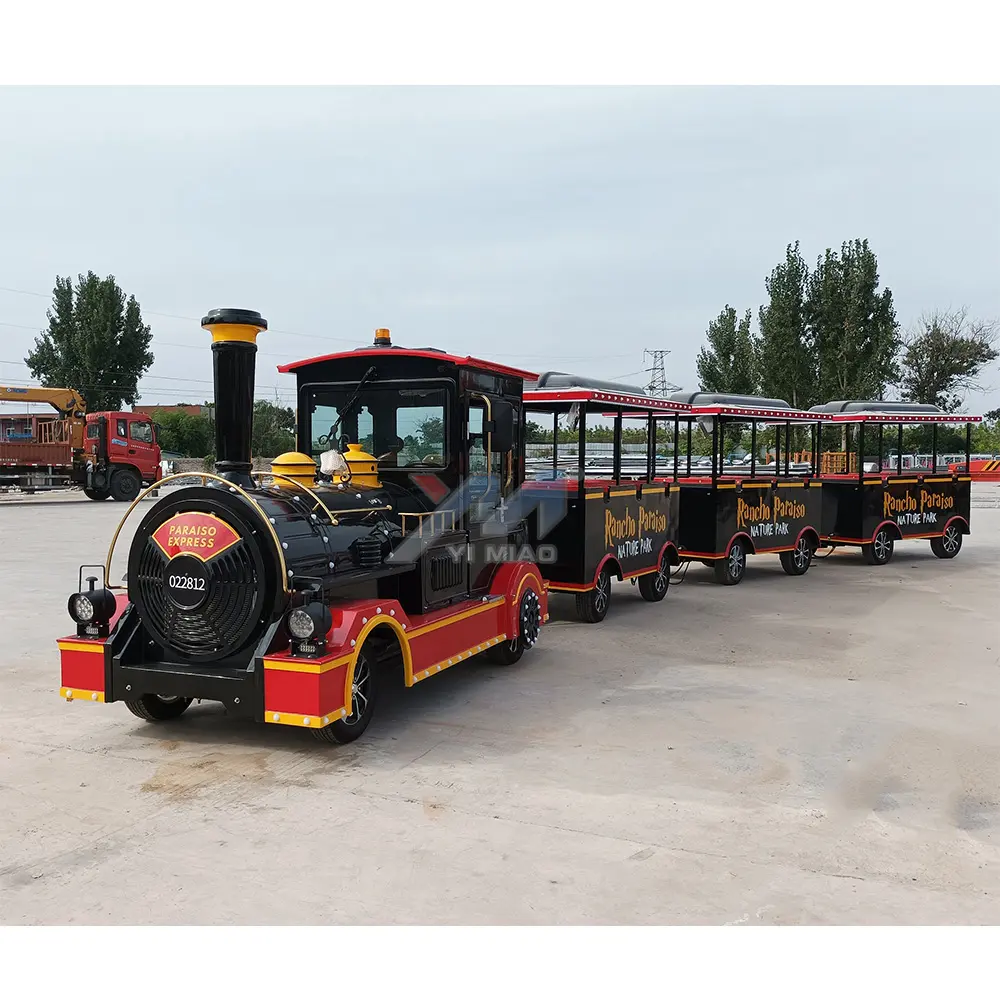Factory customized hot sale 27 seat powerful diesel engine trackless train with luxury devices in resort hotel and theme park