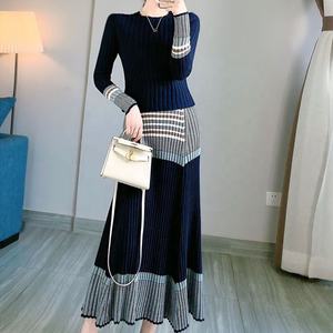 Oudina ชุด2ชิ้นเสื้อสเวตเตอร์<span class=keywords><strong>หางปลา</strong></span><span class=keywords><strong>กระโปรง</strong></span><span class=keywords><strong>ยาว</strong></span><span class=keywords><strong>แบบ</strong></span>ถักแบบลำลองสำหรับผู้หญิง - Product Image 1