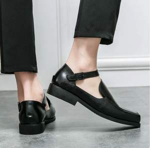 Chaussures noires respirantes et tendance pour le printemps et l'automne, avec talon bas, boucle et bout carré, petites chaussures en <span class=keywords><strong>cuir</strong></span>, sandales - Product Image 3