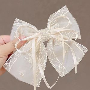 Pinza de pelo de encaje para vacaciones de verano, pasadores de pelo con nudo de lazo blanco y negro para mujer, horquilla elegante con lazo de malla - Product Image 2