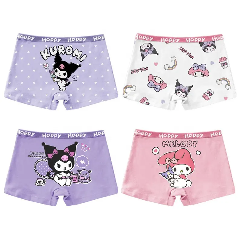 Grosir 4 buah pakaian dalam anak-anak kartun Sanrio Cinnamoroll KT Mymelody Kuromi Boxer celana dalam anak hadiah anak perempuan