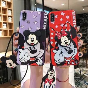 Divertente custodia morbida per supporto per bambola 3D Mickey Minnie Pikachu con cinturino in corda per iphone 13/samsung/oppo A9 /vivo x23