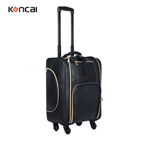 Sac de voyage cosmétique professionnel grande capacité en cuir PU avec fermeture éclair, compatible TSA, et roulettes pour maquillage