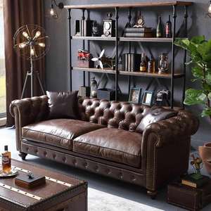Ensemble de canapés américains de luxe, meubles de salon, canapés à boutons, canapé brun classique vintage, cuir véritable de qualité supérieure, canapé <span class=keywords><strong>Chesterfield</strong></span> - Product Image 1