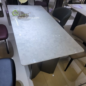 Table à thé en marbre blanc vert translucide, paysage naturel, bureau de luxe en pierre - Product Image 5
