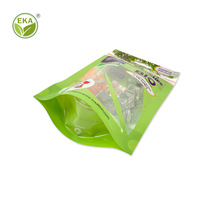 Sacs d'emballage alimentaire personnalisés en matériaux recyclés avec fenêtre transparente, trou de suspension et fermeture composite, format stand-up