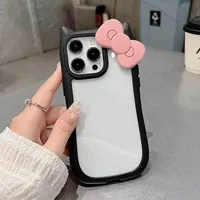 Étui pour iPhone 11 14 12 16 15 13 Pro Max Pro en acrylique avec nœud papillon et oreilles de chat, 2 en 1