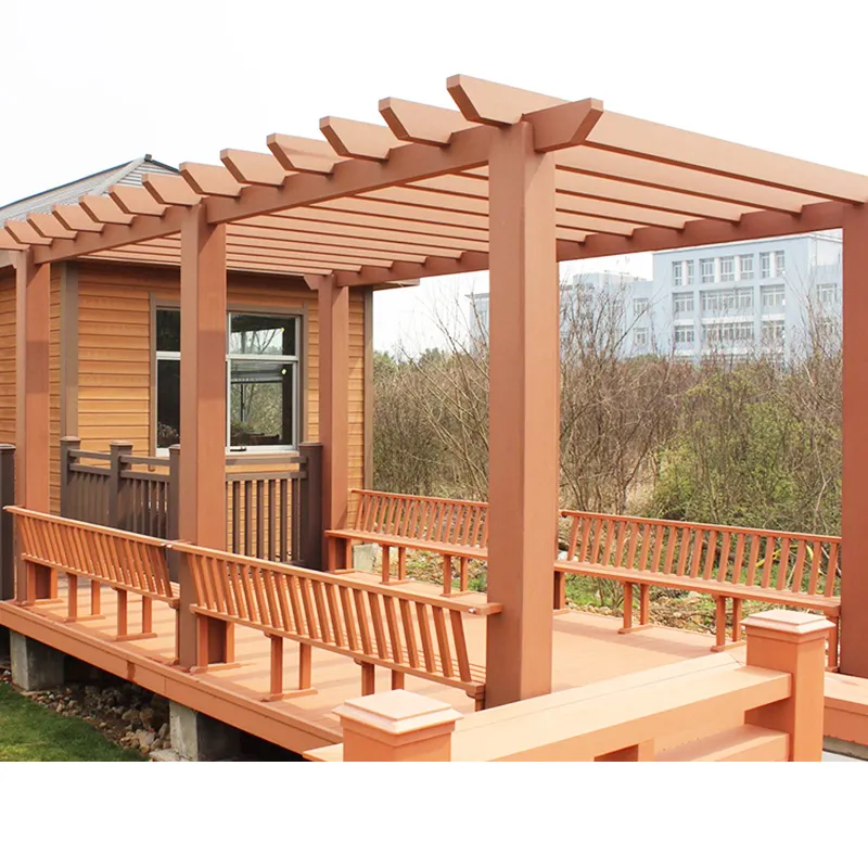 Tente de jardin campagnard de luxe imperméable à l'eau arches en bois pavillon wpc grand gazebo pergola de jardin extérieur pour toutes les saisons