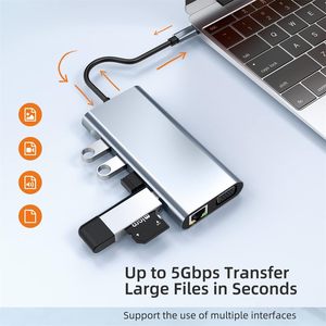 מתאם USB C מרובה יציאות, תחנת עגינה למחשב נייד 11 ב-1 עם 4K HD VGA Type-C USB3.0 RJ45 קורא כרטיסי <span class=keywords><strong>SD</strong></span>/TF ויציאת AUX <span class=keywords><strong>3</strong></span>.5 מ\\\"מ - Product Image 6