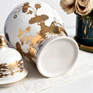 Golden Floral Ceramic Ginger <b>Jar</b> With Lid Luxury White Porcelain <b>Decorative</b> Vase For Home Decor Tabletop Ornament Storage <b>Jar</b> - Product Image 6