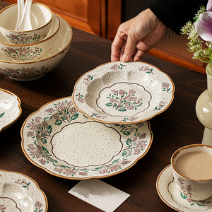 Venta Directa de Fábrica, Juego de Vajilla de Cerámica para Uso Doméstico, <span class=keywords><strong>Platos</strong></span> <span class=keywords><strong>y</strong></span> Tazones de Porcelana Rústica, Estilo Retro - Product Image 4