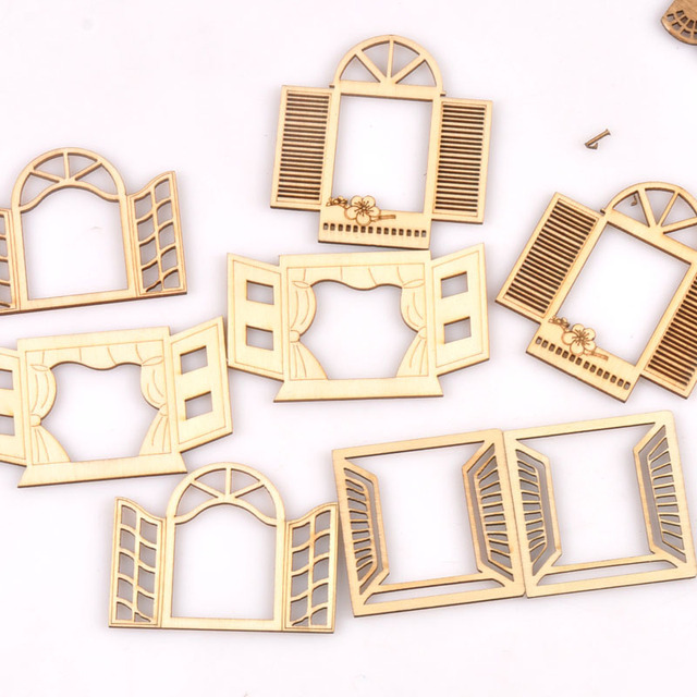 Natural Wood-colored Wooden Craft Window Wall Decoration Children DIY Small Window Wooden Pieces for Home Decor