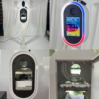 Kiosque photo pour iPad avec système d'appareil photo reflex numérique, support réglable en hauteur, anneau lumineux, support d'imprimante et fixation flash pour événements