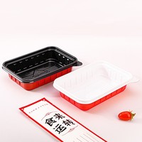 Contenants en plastique rouge et noir avec couvercles, sans BPA, réutilisables, compatibles micro-ondes, pour la conservation des aliments et les plats à emporter