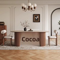 Table à manger en bois avec plateau en pierre résistant aux hautes températures, style du milieu du siècle, pour petite salle à manger familiale