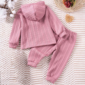 طقم ملابس بناتي للأطفال بتصميم مخصص للخريف والشتاء مكون من قطعتين، هودي محبوك + بنطلون كاجوال - Product Image 5