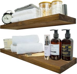 Customized Bathroom Living Room Bedroom Kitchen Rustic Wooden Wall Mounted <strong>Dark</strong> Walnut Farmhouse <strong>Wood</strong> Floating <strong>Shelves</strong> - Product Image 1