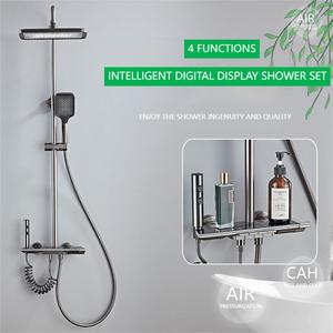 Ensemble <span class=keywords><strong>de</strong></span> <span class=keywords><strong>douche</strong></span> thermostatique <span class=keywords><strong>de</strong></span> luxe boutons <span class=keywords><strong>de</strong></span> piano gris nickel brossé jet supérieur à effet pluie pressurisé avec <span class=keywords><strong>pommeau</strong></span> <span class=keywords><strong>de</strong></span> <span class=keywords><strong>douche</strong></span> en plastique - Product Image 2