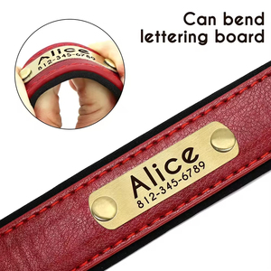 <span class=keywords><strong>Collar</strong></span> de perro de cuero de lujo personalizado con placa de identificación grabada acolchada suave y duradera patrón sólido - Product Image 2