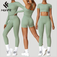 Ensemble de sport HONFIT : Leggings taille haute, crop top de course, vêtements de sport sans couture, tenue d'entraînement, ensemble de yoga pour femmes, ensembles de fitness pour la gym