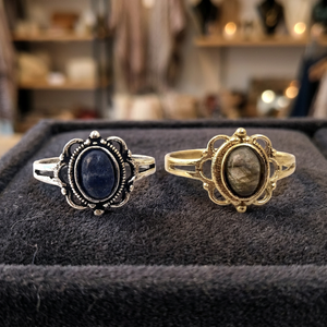 Conjunto de anillos de piedra para mujer, diseño único, aspecto Vintage, colores dorados y plateados, joyería Retro - Product Image 1
