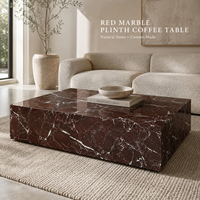 Table basse moderne en marbre rouge Rosso Levanto, pierre naturelle, socle bas, table centrale, mobilier de luxe pour salon, sur mesure