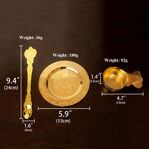 Позолоченный металлический набор для православного причастия: чаша, патена, ложка с религиозной гравировкой, церковные литургические принадлежности - Product Image 2