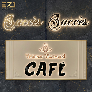<span class=keywords><strong>ป้าย</strong></span>ไฟ LED 3 มิติ แบบมีไฟส่องด้านหลัง ชุบเคลือบสีทอง EZD สำหรับตกแต่งภายในร้านกาแฟ - Product Image 1