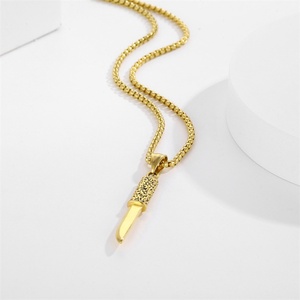 Hip Hop Vintage Stainless Steel Custom Knife Dagger Charm Pendant <b>Necklace</b> with Link Chain <b>for</b> <b>Men's</b> Party Wedding Anniversary - Product Image 3