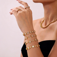 Bracelet géométrique en acier inoxydable avec zircon pour femme, style chaîne, vente en gros de bijoux