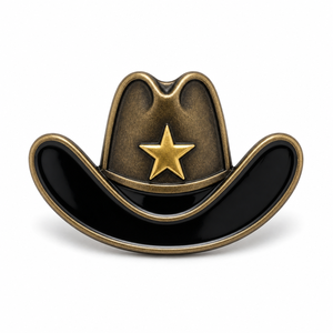 Broche de metal de bronce negro con emblema en forma de <span class=keywords><strong>sombrero</strong></span> de vaquero, esmaltado suave, troquelado, para coleccionistas de rodeo, recuerdo, venta al por mayor - Product Image 1