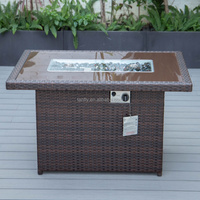 Rectangle Patio Jardin Extérieur Foyer Table Ensemble Propane Gaz Rotin Cheminée pour Salle À Manger Hôtel Élégant Mobilier D'extérieur