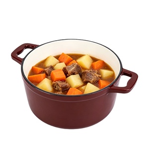 <span class=keywords><strong>Cocotte</strong></span> <span class=keywords><strong>en</strong></span> <span class=keywords><strong>fonte</strong></span> émaillée rouge bordeaux avec couvercle auto-irrigant, pot à ragoût rond - Product Image 2