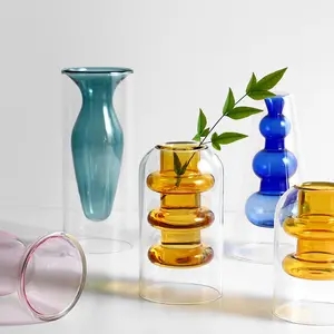 Neue nordische transparente Kristall Vintage runde kleine klare Glas knospen vase für Blume Home Deco Hochzeits set