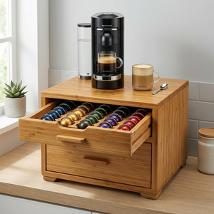 Organisateur de dosettes à café en bambou à 2 niveaux grande capacité, support de machine à double tiroir, capacité de 60+ dosettes <span class=keywords><strong>Nespresso</strong></span> - Product Image 2
