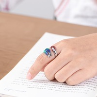 Bague en argent Sterling S925 pour hommes et femmes rétro émail Dragon Phoenix bague ouverte Couple Hiphop Rock bijoux