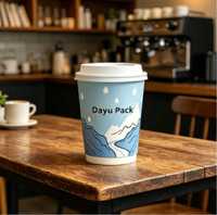 Gobelets à café personnalisés écologiques recyclables à double paroi en papier bleu pour boissons chaudes, eau minérale et vin avec couvercle
