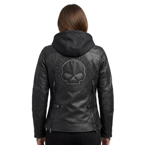 Veste en cuir coupe-vent unisexe H-D noire à manches longues, avec capuche softshell et logo brodé 3D sur le devant et le dos, toutes saisons - Product Image 1