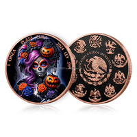 Pièce commémorative personnalisée Mexique Libertad Dia De Los Muertos Halloween 1 oz, motif Crâne Sorcière Citrouille, en Cuivre Pur 1 once