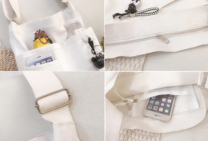 Custom Fashion Zipper Closure Letter Pattern Crossbody Shoulder Tote Bag for Women Korean Organic Cotton <b>Large</b> <b>Plain</b> <b>Canvas</b> - Product Image 6