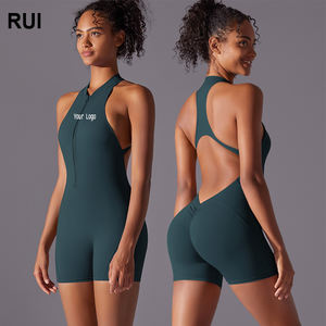 RUIQUWIN-Para Mujer, Mono con Cremallera, Espalda Descubierta, Ropa de Gimnasio, Pantalones Cortos, Fitness, Yoga - Product Image 1