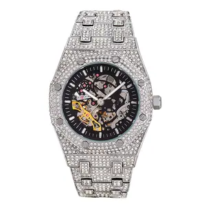 High Quality Men Mechanical Wrist Watches Iced Out Cubic Zirconia Luxury Automatic Diamond Wristwatch