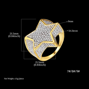 Nhẫn JINSE Đính Đá Hình Ngôi Sao Cho Nam, Trang Sức Đá Quý Vàng Hình Khối Ziricon Micro Cubic Zirconia - Product Image 2