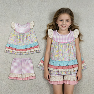 Ropa Infantil RTS, Conjuntos de Verano con Flores, Diseños Nuevos y Lindos, Ropa para Niñas, Conjuntos de Shorts con Volantes, Venta al por Mayor de Conjuntos de Ropa para Bebés - Product Image 1