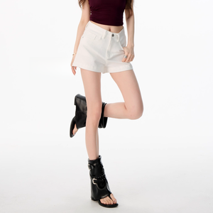 Shorts de mezclilla retro lavados al por mayor con bordes deshilachados, nuevo estilo de verano para mujer, corte ajustado y moldeador, <span class=keywords><strong>pantalones</strong></span> <span class=keywords><strong>cortos</strong></span> que realzan la cadera. - Product Image 2