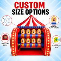 Stand de jeu gonflable sur le thème du cirque personnalisé, en PVC, avec jeu interactif de cible de clown, pour événements extérieurs, festivals, fêtes, location