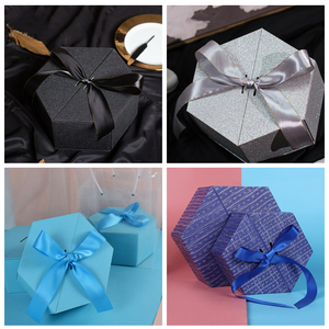 Hộp Bao Bì Hình Lục Giác Sang Trọng Trang Trí Màu Đen ZL Hộp Giấy Cứng Màu Hồng Kẹo Ngọt Hộp Quà Cưới Với Ribbon - Product Image 4