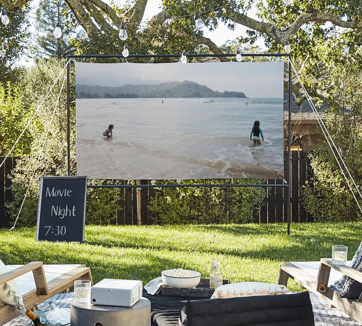 Customized outdoor movie screen steel frame with polyester screen garden movie screen